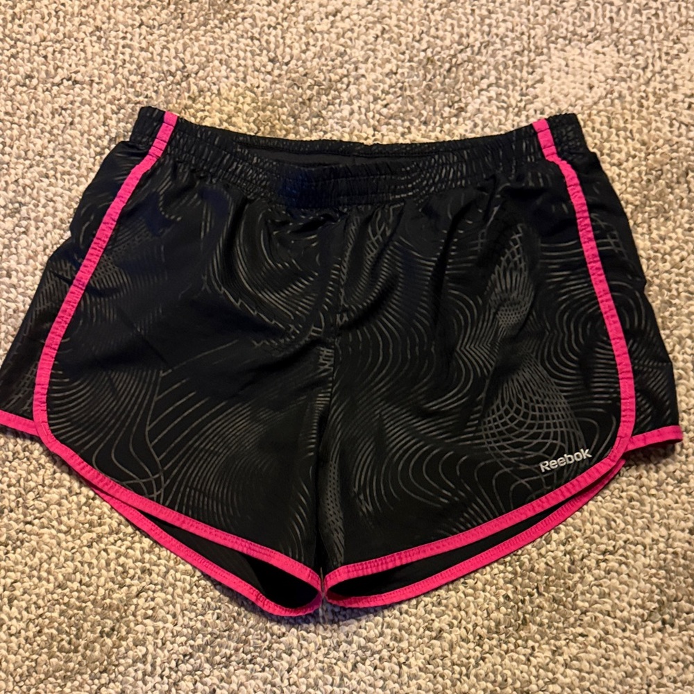 Reebok Black Athletic Shorts with Pink Trim